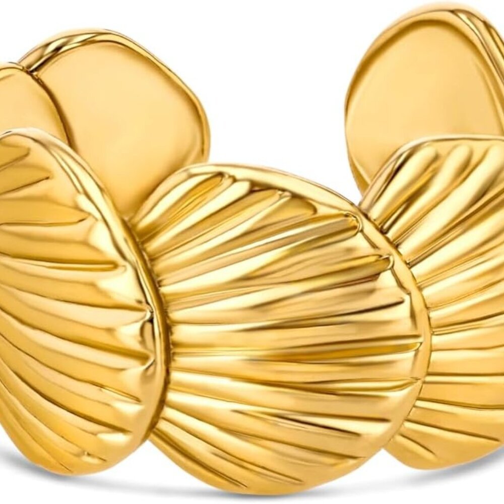 Gold Large Chunky 18k Gold Plated Adjustable Seashell Ring For Women